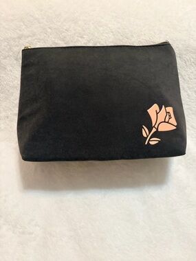Lancome Black Cosmetic Pouch with Pink Rose Accent